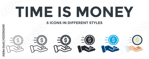 Time Is Money Icon In Different Style Vector Illustration. Designed In Thin Line, Regular Line, Bold Line, Glyph, Color Fill, And Flat Style Can Be Used For Web
