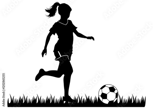 young woman player running soccer silhouette illustration