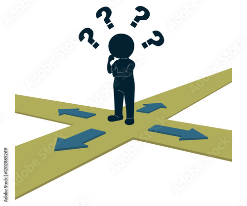 Person thinking which path to choose, making decision concept illustration