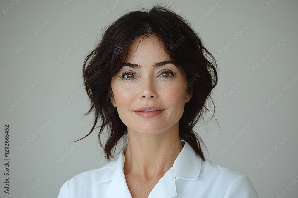 A confident woman in a white lab coat, smiling against a neutral background. A confident woman in a white lab coat, smiling against a neutral background.