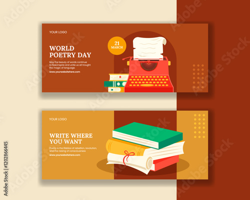 Flat Cartoon Illustration of World Poetry Day Horizontal Banner Templates