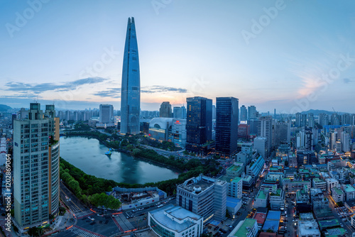 Foto 일몰,연립주택,아파트,사거리,도로,골목,롯데월드타워,석촌호수,한강,잠실,송파구,서울