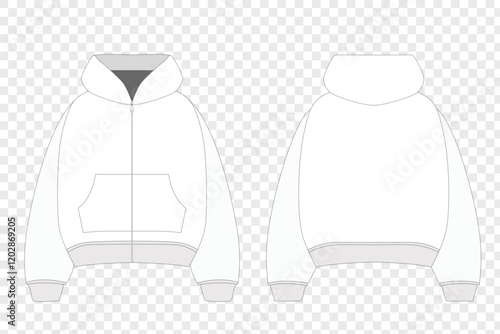 Hoodie With A Zipper, Technical Drawing, Apparel Blueprint for Fashion Designers Mockup stock illustration