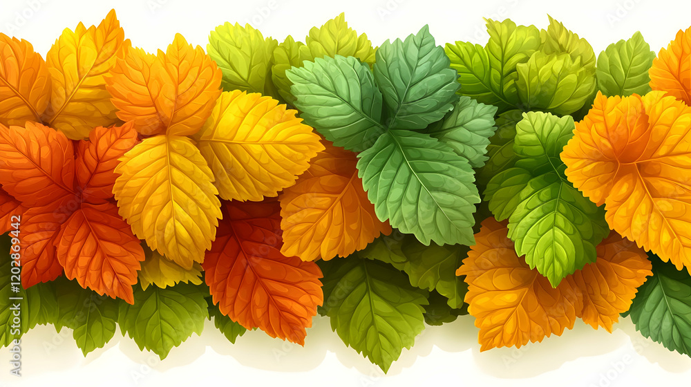 Obraz premium Autumn leaves border, seamless pattern, white background, fall design, website decoration