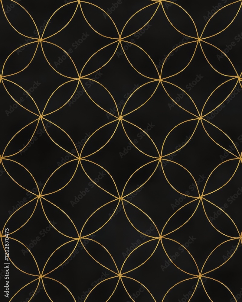 Fototapeta premium Elegant Golden Geometric Pattern on Black Background: A Seamless Art Deco Design