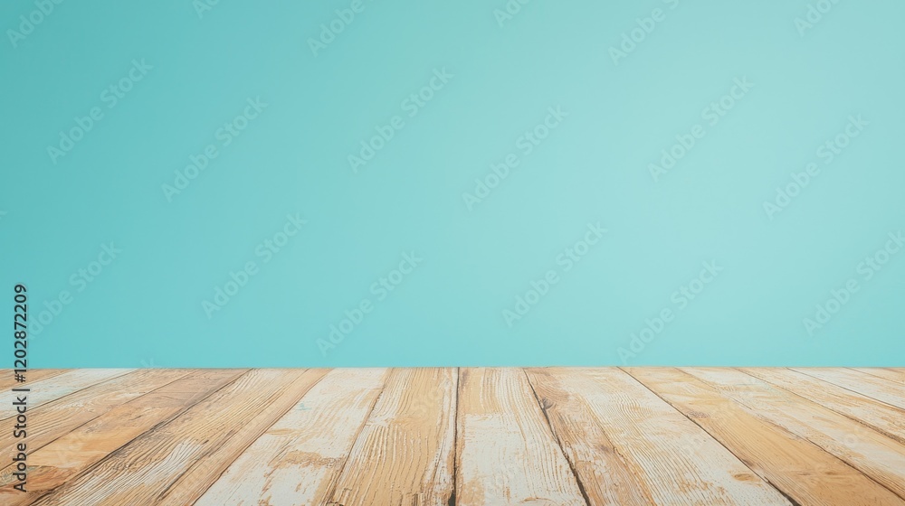 A simple wooden floor with a light blue wall, ideal for backgrounds or presentations. A simple wooden floor with a light blue wall, ideal for backgrounds or presentations.