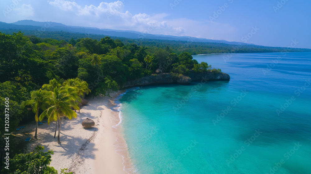 Tropical Sandy Beach with Soft Blue Ocean Waves and Clear Water Tropical Sandy Beach with Soft Blue Ocean Waves and Clear Water