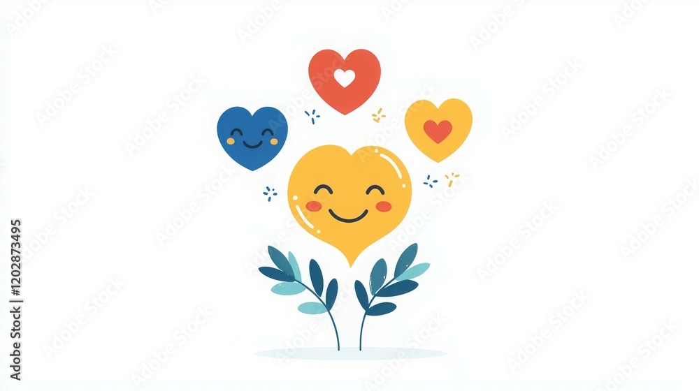 A cheerful illustration of hearts and plants symbolizing love and positivity. A cheerful illustration of hearts and plants symbolizing love and positivity.