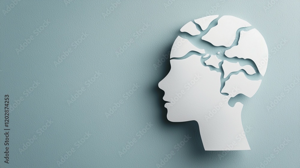 Abstract representation of a human head with a cracked surface, symbolizing mental health. Abstract representation of a human head with a cracked surface, symbolizing mental health.