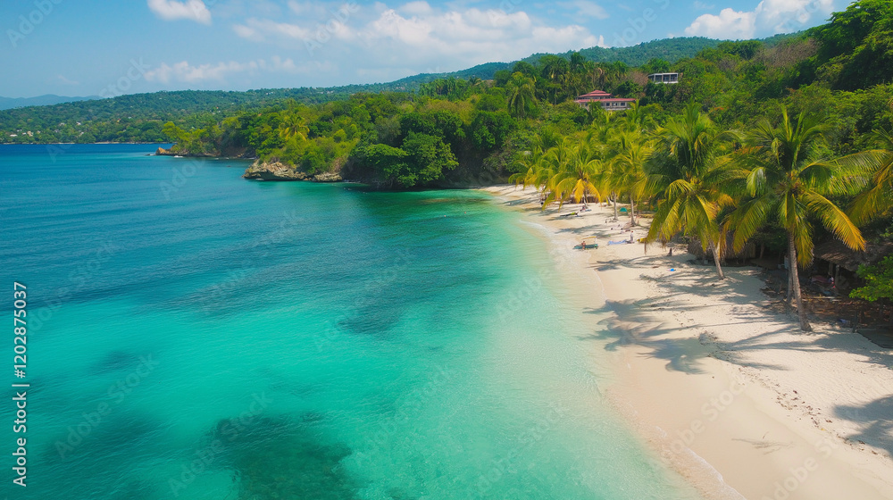 Tropical Sandy Beach with Soft Blue Ocean Waves and Clear Water Tropical Sandy Beach with Soft Blue Ocean Waves and Clear Water
