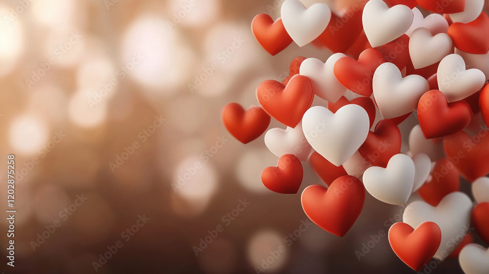 Fototapeta premium Bursting hearts in red and white create dynamic display of love and energy