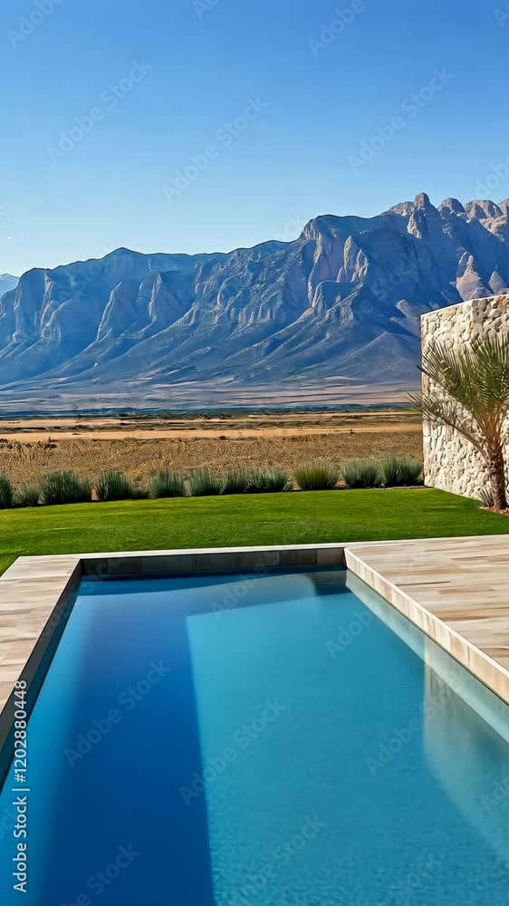 Scenic mountain view with clear pool reflecting the sky in a tranquil outdoor setting