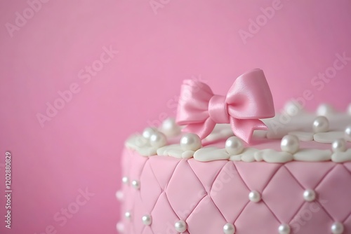 Adorable Pink Cake with Pearls and Bow