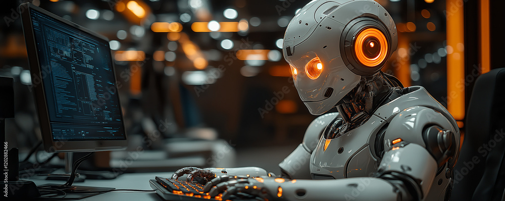 パソコン業務をする人型ロボット パソコン業務をする人型ロボット
