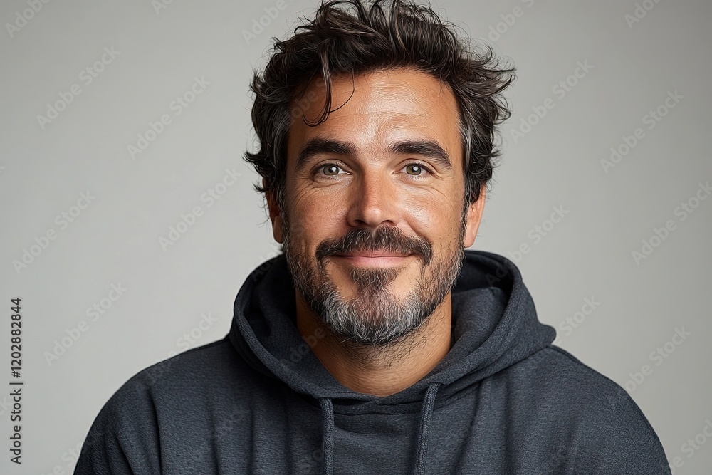 A smiling man with a beard and casual attire, exuding warmth and approachability. A smiling man with a beard and casual attire, exuding warmth and approachability.