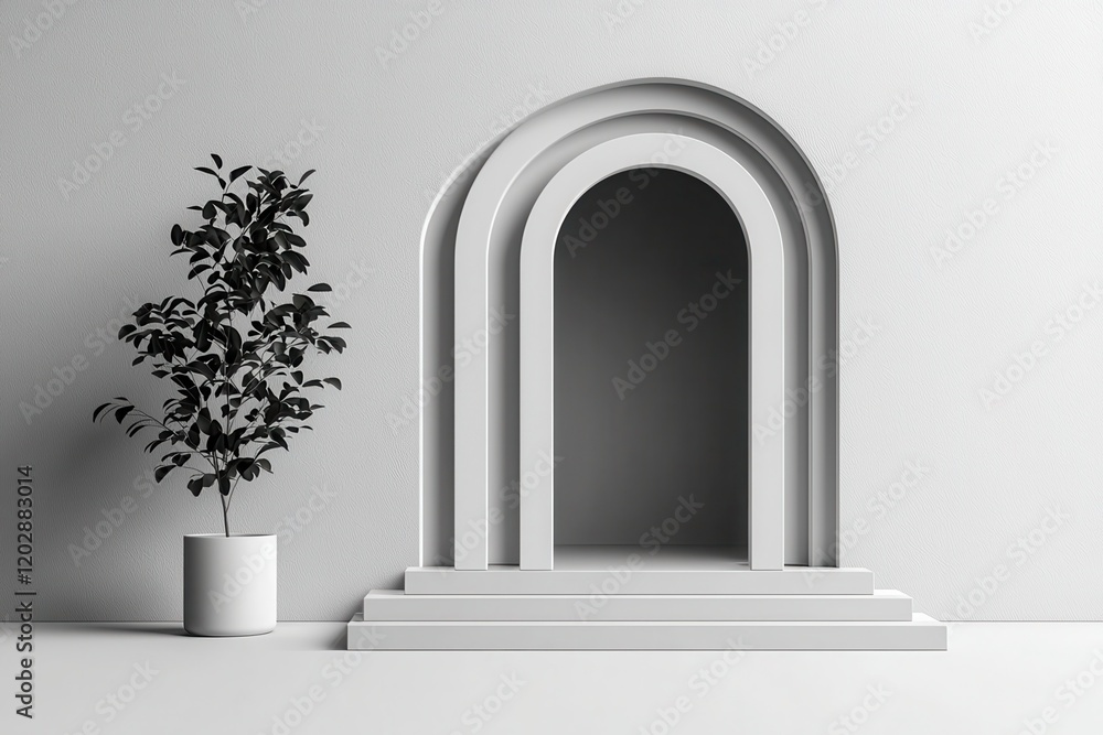 Minimal style 3d empty archway scene with background textures Minimal style 3d empty archway scene with background textures