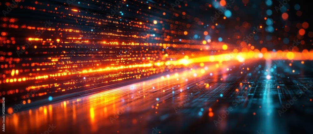 Obraz premium Vibrant abstract light trails creating a dynamic visual effect in a digital space