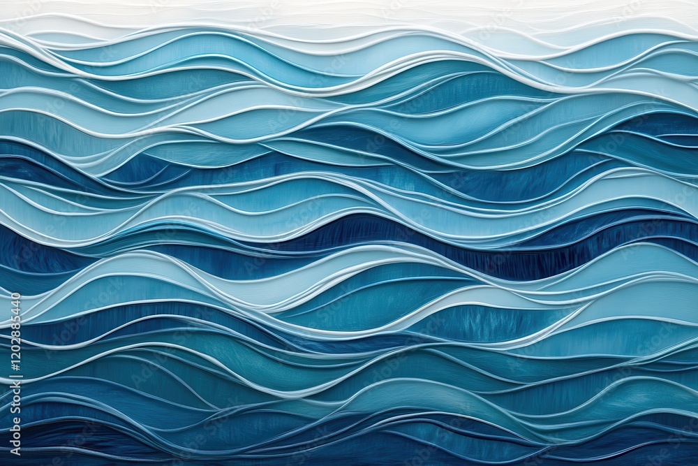 Fototapeta premium Serene Ocean Waves Abstract Art: Layered Blue Hues and Undulating Forms