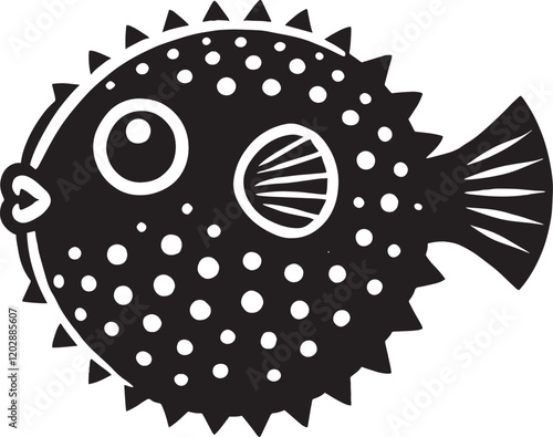 Puffer Fish Silhouette isolated on white background Minimalist blowfish vector shape
