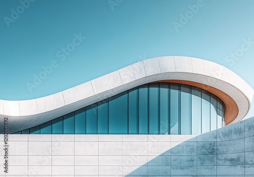 Wallpaper Mural Modern Architectural Design of a Curvilinear Building Featuring Glass Windows and Sleek Concrete Walls Against a Clear Blue Sky Torontodigital.ca