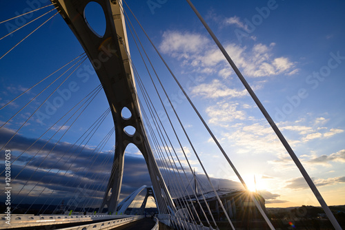 豊田大橋　豊田スタジアムの朝焼けの風景 photo