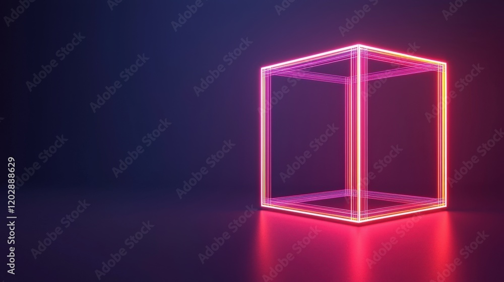 Complexity geometry and detailed, A glowing neon cube stands in a dark space, showcasing vibrant colors and a modern aesthetic, evoking a futuristic feel. Complexity geometry and detailed, A glowing neon cube stands in a dark space, showcasing vibrant colors and a modern aesthetic, evoking a futuristic feel.