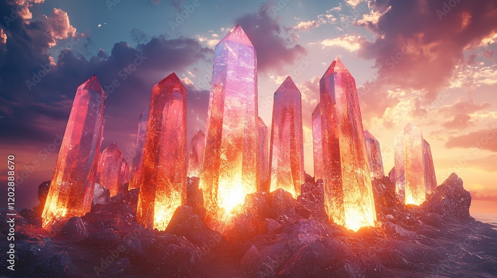 Fototapeta premium Glowing red crystals at sunset.