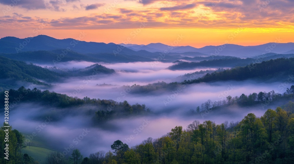 Fototapeta premium Misty Mountain Sunrise Landscape