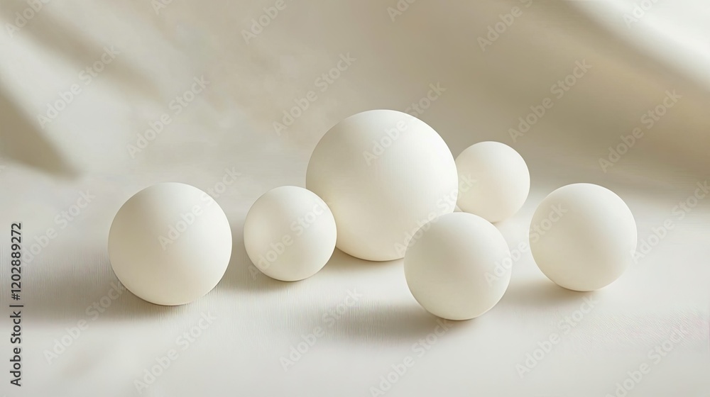 Abstract image featuring various sizes of white spheres floating in a soft Abstract image featuring various sizes of white spheres floating in a soft