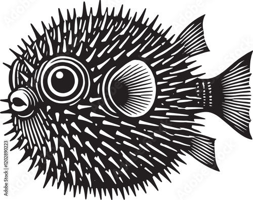 Puffer Fish Silhouette isolated on white background Minimalist blowfish vector shape