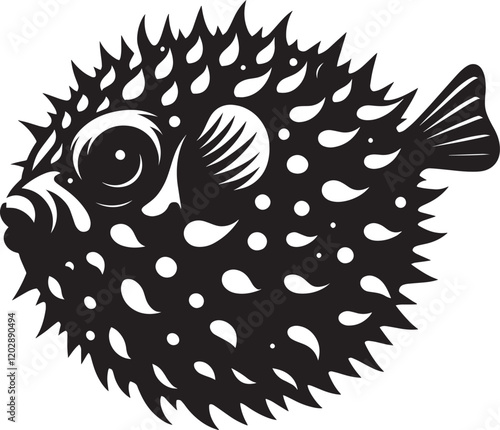 Puffer Fish Silhouette isolated on white background Minimalist blowfish vector shape