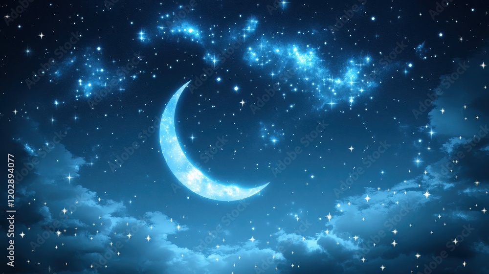 Fototapeta premium Crescent Moon Night Sky Celestial Wonder Awe Inspiring Starry Nightscape