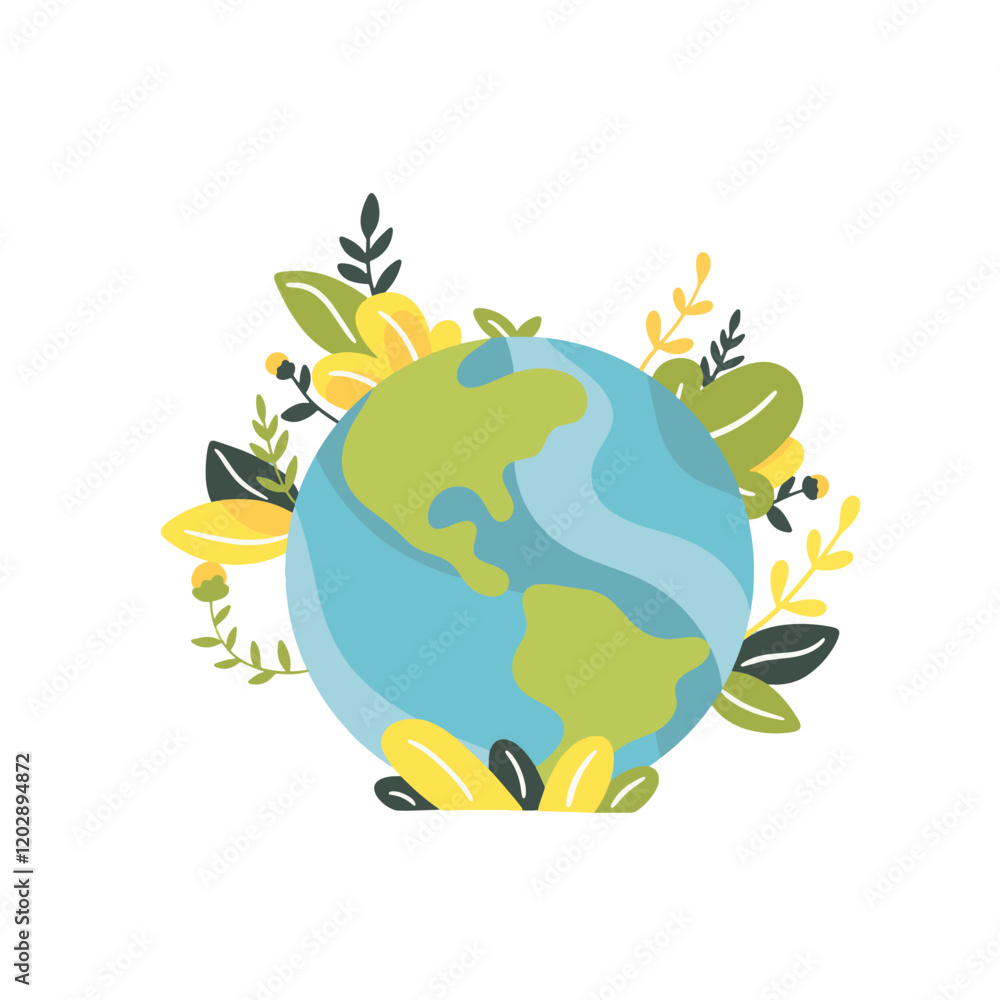 Green planet Earth in flat design on white background. Save the planet, save the earth, save the world. Vector illustration. Green planet Earth in flat design on white background. Save the planet, save the earth, save the world. Vector illustration.