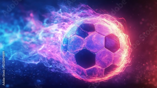 Fiery Neon Soccer Ball with Electric Blue Flames
