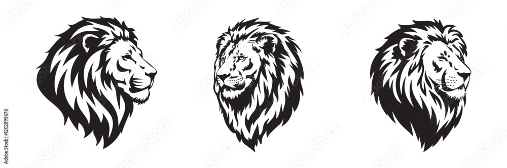 Obraz premium Lion Head Vector Silhouette Logo Design. Lion Vector Illustration