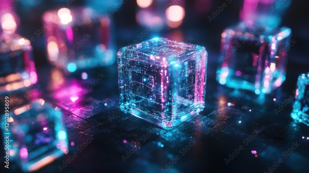 Glowing Cubes Neon Tech Surface Background Glowing Cubes Neon Tech Surface Background