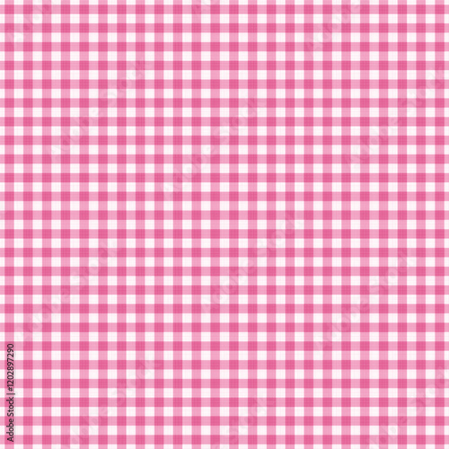 Pink vichy check, or gingham, print background. Seamless, or repeat, pattern. Fabric texture visible.
