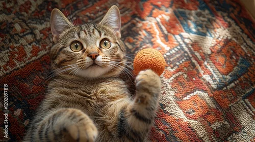 Fototapeta na wymiar Playful Kitten on a Persian Rug