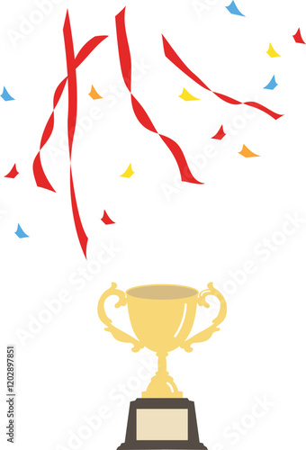 優勝トロフィー、紙テープ、紙吹雪のベクターイラスト