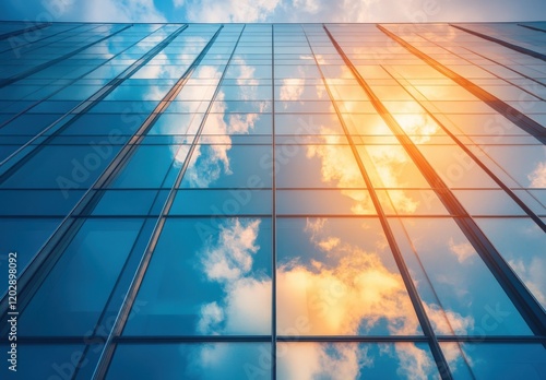 Wallpaper Mural Modern Glass Architecture with Reflections of Clouds and Sunset in Urban Cityscape, Perfect for Real Estate, Business, and Architectural Design Projects Torontodigital.ca