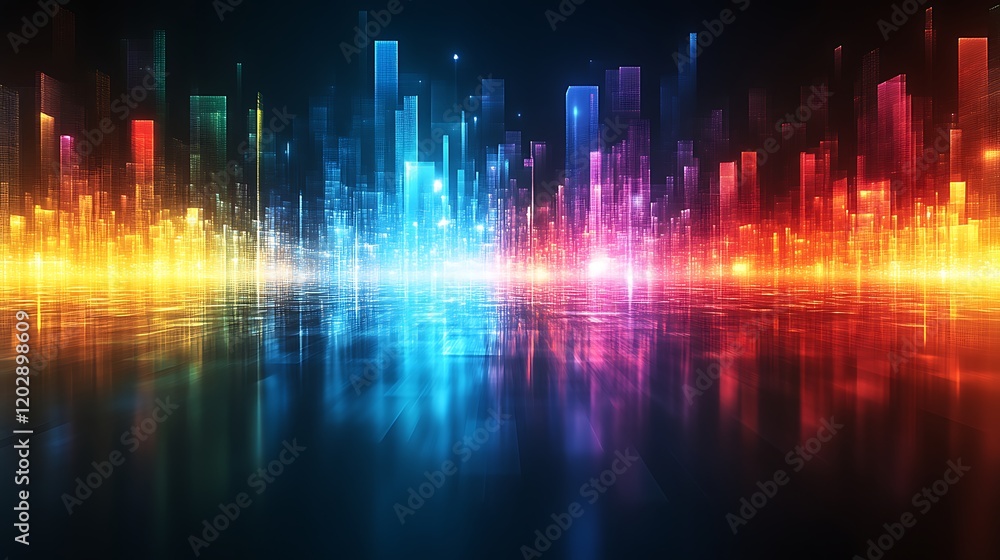 Neon Cityscape Digital Art Illuminated Towers Neon Cityscape Digital Art Illuminated Towers