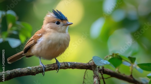 Stunning Rufous-tailed Antbird Perched on Branch in Lush Green Foliage photo