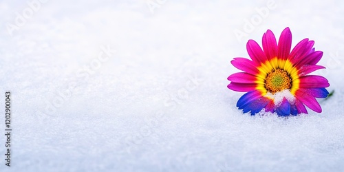 colorful flower growing in snow 