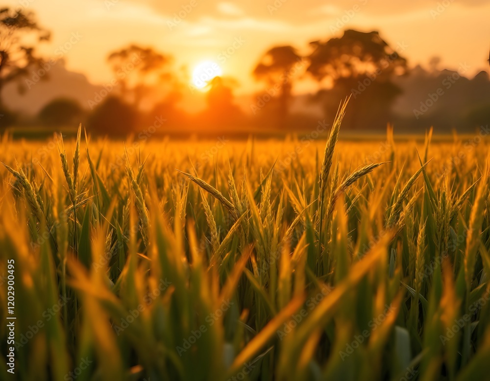 Fototapeta premium Golden Wheat Field Sunset Landscape Photography