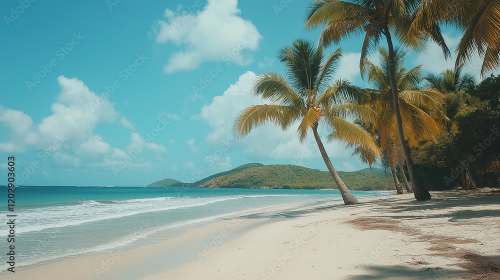 Obraz premium Tropical Sandy Beach with Soft Blue Ocean Waves and Clear Water 