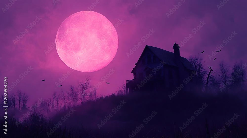 purple sky with a full moon and a house in the foreground purple sky with a full moon and a house in the foreground