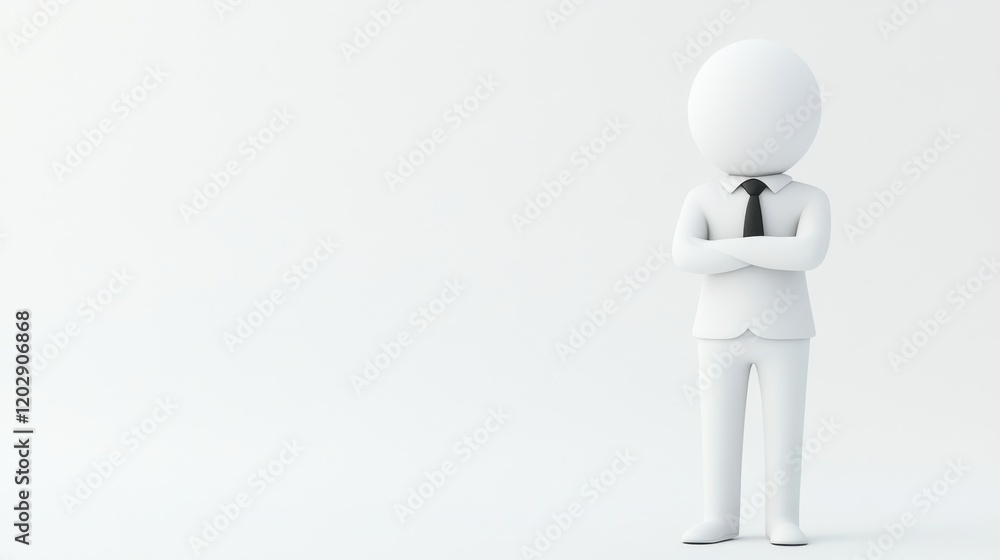 A 3D character in a suit stands confidently against a minimalistic white background, symbolizing professionalism and corporate culture. A 3D character in a suit stands confidently against a minimalistic white background, symbolizing professionalism and corporate culture.