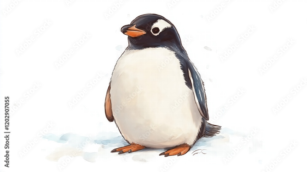 Fototapeta premium A penguin is standing on a snowy surface