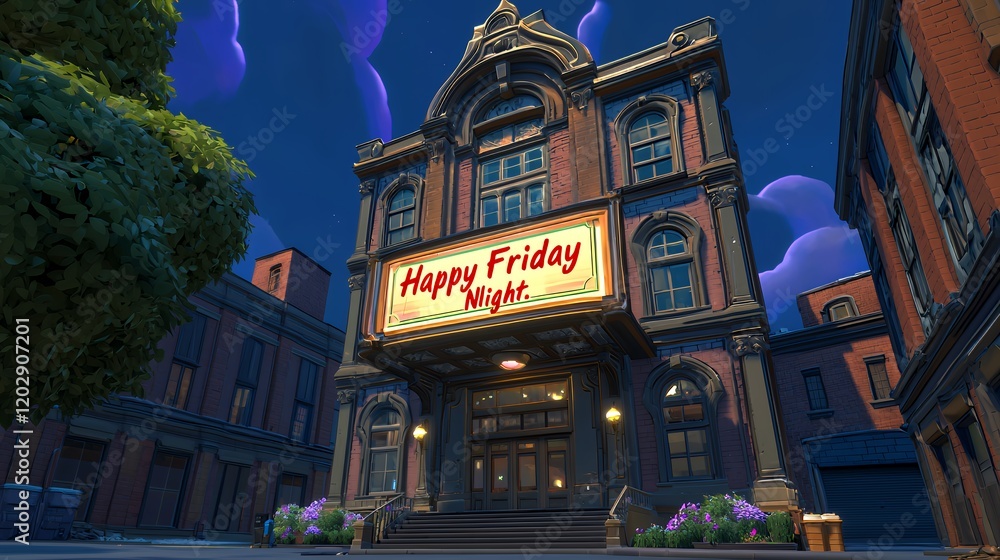 Happy Friday Night at the Grand Theatre: A Charming Night Scene Happy Friday Night at the Grand Theatre: A Charming Night Scene