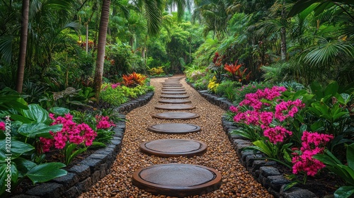 Serene Tropical Garden Path: A Walk Through Lush Greenery
